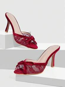 CUCCOO SZL 女士蝴蝶装饰露趾优雅高跟凉鞋 - 酒紅色 - 查看 2