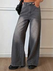 DAZY Women's Regular Waist Loose Straight Leg Casual Jeans - Grey - View 3