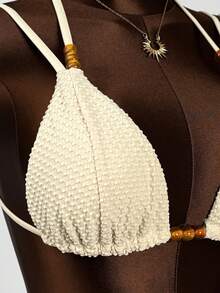 SHEIN Swim Mod 2pcs Women's Beaded Bikini Set, Elegant Beach Swimwear For Spring/Summer 2026 Vacation - Apricot - View 5