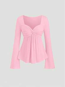 Sweetra 女士时尚优雅修身舒适长袖百搭两件套T恤 - 彩色 - 查看 3