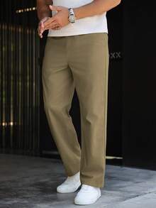 Manfinity Homme Men's Casual Versatile Solid Color Pants - Camel - View 6
