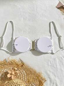 SHEIN Swim 女士夏季沙滩纯色吊带休闲比基尼上衣，聚拢型比基尼上衣，聚拢型泳装上衣，白色比基尼上衣，聚拢型泳装比基尼上衣 - 白色 - 查看 2