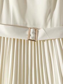 SHEIN Franclia 女士优雅荷叶边下摆系带吊带连衣裙，夏季 - 杏色 - 查看 5