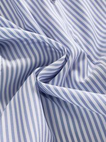 ROMWE Striped Hollow-Out Design Fitted Shirt, Casual Vacation Wear - Blue and White - View 4
