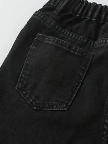 SHEIN 少女牛仔裤，中蓝色水洗色，休闲百搭，宽松修身版型，樱桃蝴蝶刺绣装饰，可爱又时尚，适合日常穿着、外出、海滩度假、上学、聚会、节日等场合。 - 黑色 - 查看 7