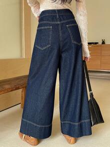 DAZY Jeans de mezclilla lavados de estilo coreano holgados para mujer - Azul - Ver 3
