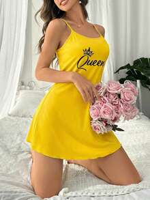 SweetSlumber Áo ngủ hai dây Casual Queen dành cho nữ. - Màu vàng - Xem 3
