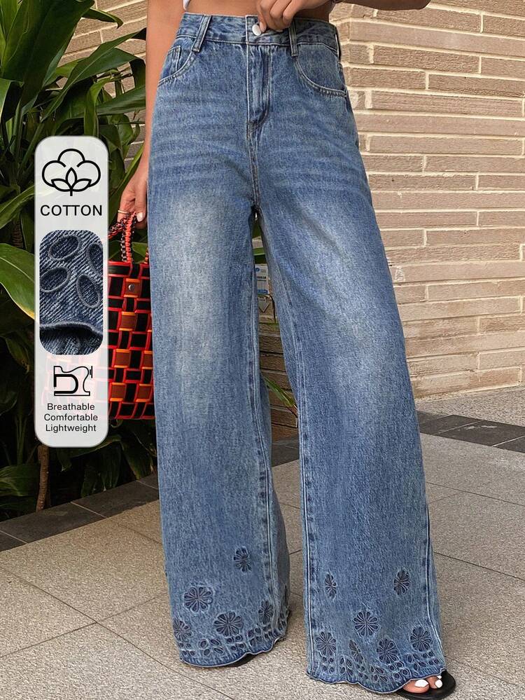 Women's Regular Waist Flared Hem Elegant Jeans