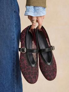 Rosivie Women's Casual Leopard Print Buckle Design Flat Loafers, Versatile For Daily Wear - Burgundy - View 7