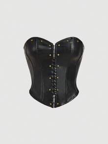 SHEIN MOD 女士纯色金属不对称下摆性感抹胸上衣 - 黑色 - 查看 7