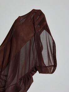 Ontre 2026夏季黑色网纱褶皱肩部上衣，多功能超大容量手提包，适合度假、海滩、音乐节、春夏休闲都市穿搭，简约优雅 - 咖啡棕 - 查看 9