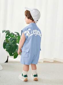 Bubblio Macacão de Manga Curta com Shorts, Padrão de Letras Macio de Malha para Bebê Menino/Menina - Azul - Visão 6