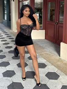 Alexandranx Black Spaghetti Strap Sheer Fitted Sexy Lace Bodysuit - Black - View 3