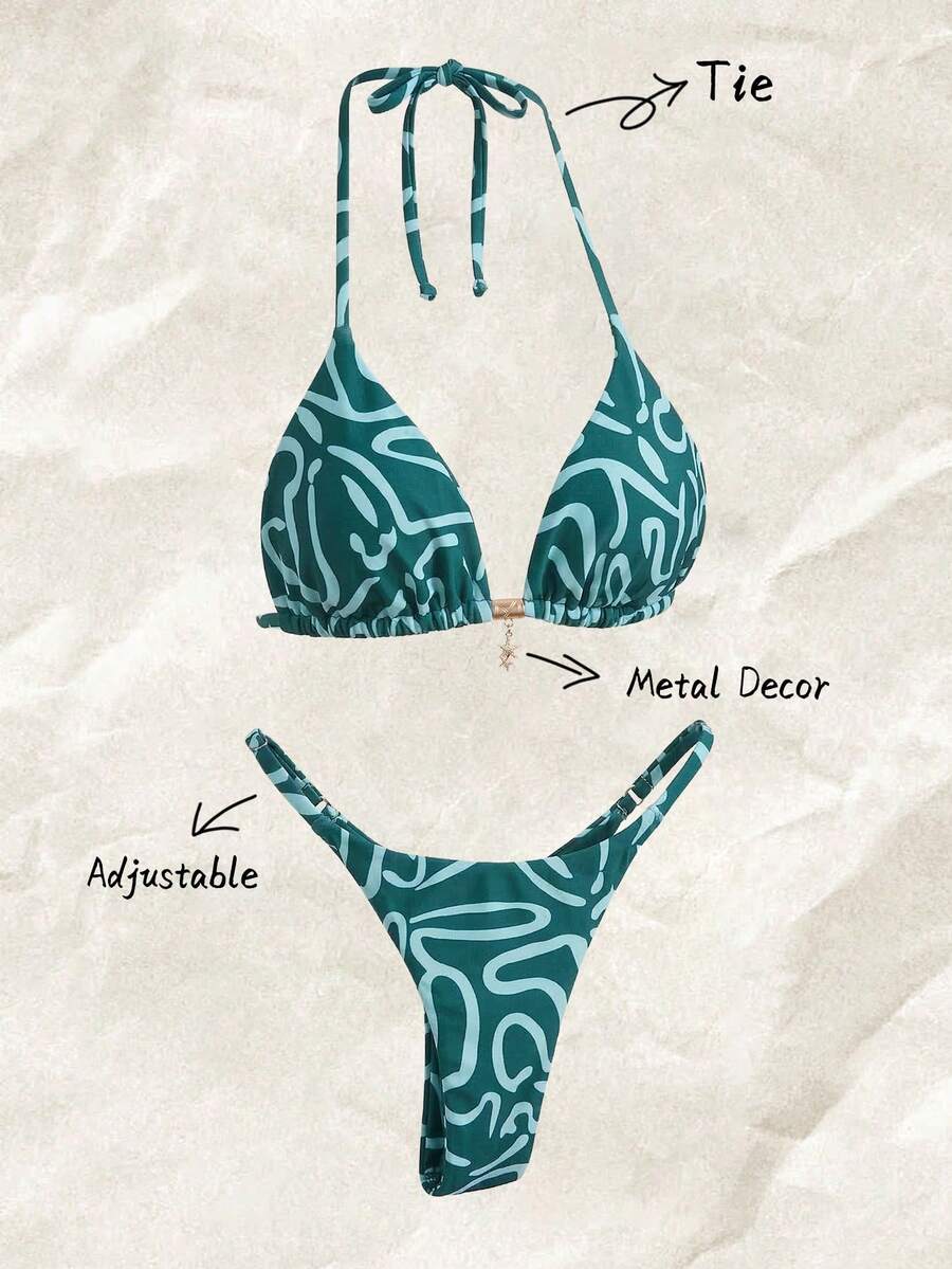 Elavelle Spring Break Women's Solid Color Spaghetti Strap Sexy Bikini Swimsuit Set - Multicolor - View 1