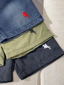 SHEIN Streecool Kids 男童三件套，买一送二：牛仔短裤+休闲梭织短裤，刺绣点缀，适合日常、上学、户外活动、春夏穿着。 - 彩色 - 查看 5