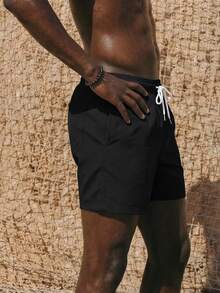 ZELFYO Quần short đi biển nam cạp rút màu trơn dáng rộng thoải mái Quần short đi biển nam Quần áo đi biển nam Quần bơi nam Quần áo đi biển nam Quần áo đi biển dài nam - màu đen - Xem 3