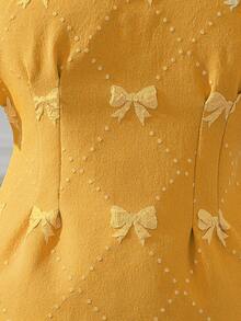 Souflis Souflis Baby Girls' Dreamy Yellow Bow Textured Elegant Classic Dress With Beret Hat - Yellow - View 7