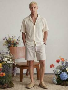 SWAVVY Men's Single-Breasted Casual/Business Short Sleeve Shirt, Spring/Summer - Apricot - View 7