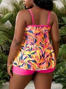 Slaydiva Plus Size Women's Holiday Spaghetti Strap Bikini 2-Piece Set, Random Floral Print, Summer Beach Swimwear - Pink - View 2