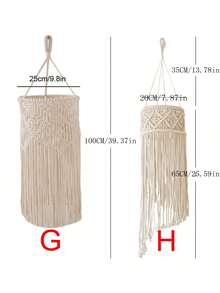 1PC Bohemian Style Tassel Pendant Decor Woven Rope Lampshade Cover Ceiling Light Fixture Decoration Charm Hanging Ornament For Living Room Bedroom Nursery Wedding Party Home Decor Accessory Handmade No Light Included - Ivory - View 5
