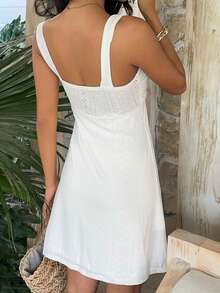 SHEIN EZwear 女士前抽绳白色针织修身连衣裙 - 白色 - 查看 2