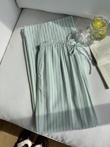 Comfortcana Pantalones casuales holgados a rayas para mujer en verano - Celeste - Ver 3