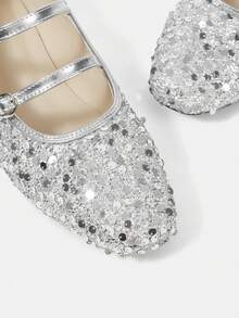 CUCCOO HITCHD 女士亮片套脚鞋，春季新款宽松单扣亮片浅口休闲软底方头鞋 - 銀色 - 查看 4