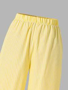 SHEIN 2pcs Soft Camisole & Wide Leg Pants Set For Teen GirlElastic Waist Loose Fit Casual Summer Outfit - Yellow - View 4