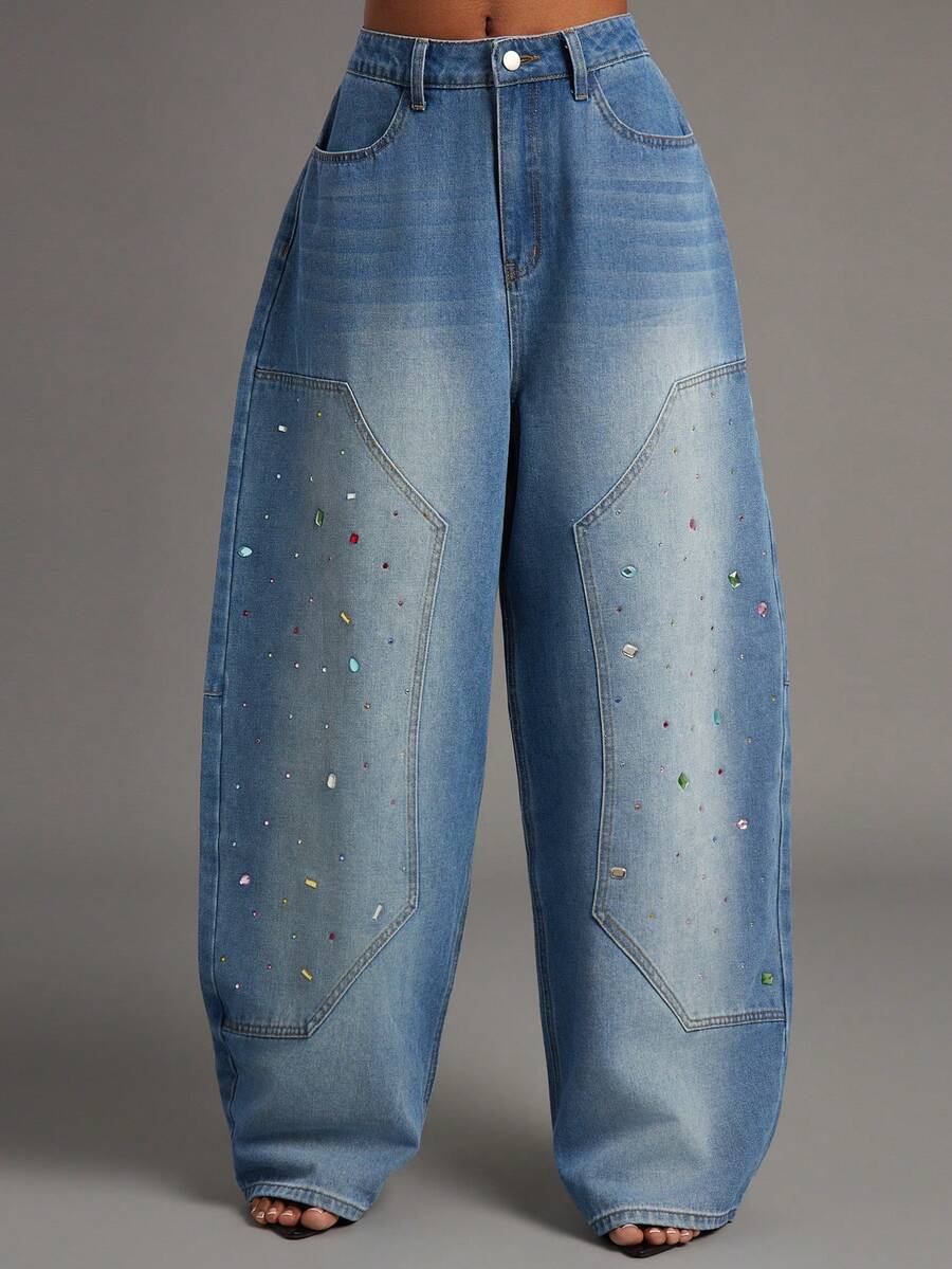 NYA SZN QUẦN JEANS DÁNG RỘNG THOẢI MÁI KIỂU THỢ MỘC ĐÁ QUÝ - Rửa trung bình - Xem 1