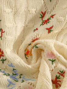 GlowEve Women's Embroidered Round Neck Raglan Short Sleeve Casual Knit Top - Apricot - View 4