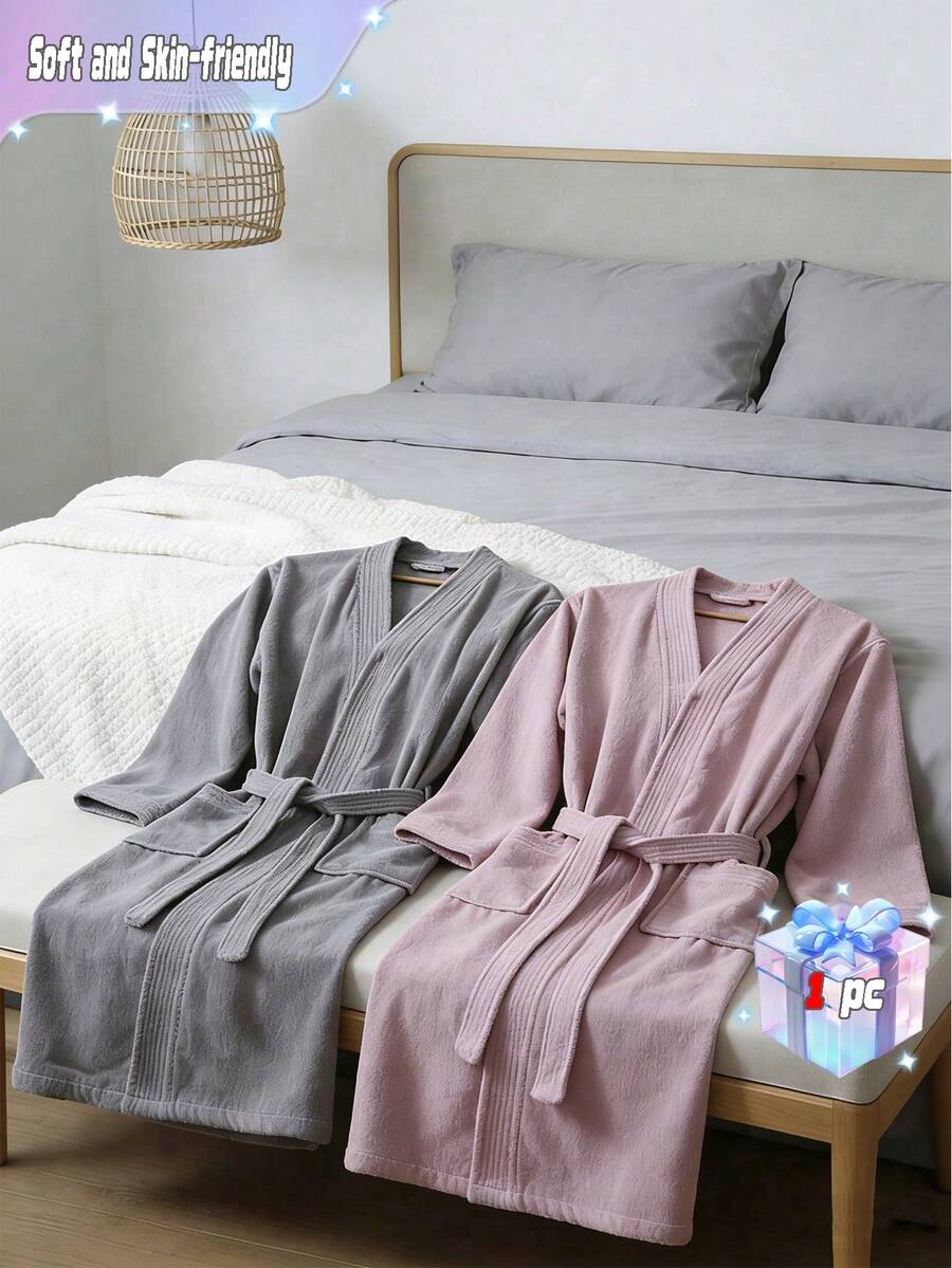 1件纯棉浴袍,纯棉成人男女浴衣,民宿酒店SPA适用,四季皆宜,速干,宽松版型,多色可选,简约设计,浴室用品,家居用品 - 多色 - 查看 1