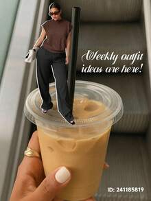 Dripcurv 女士加大码灰色优雅高领宽松休闲百搭无袖针织背心，秋冬季必备 - 棕色 - 查看 9