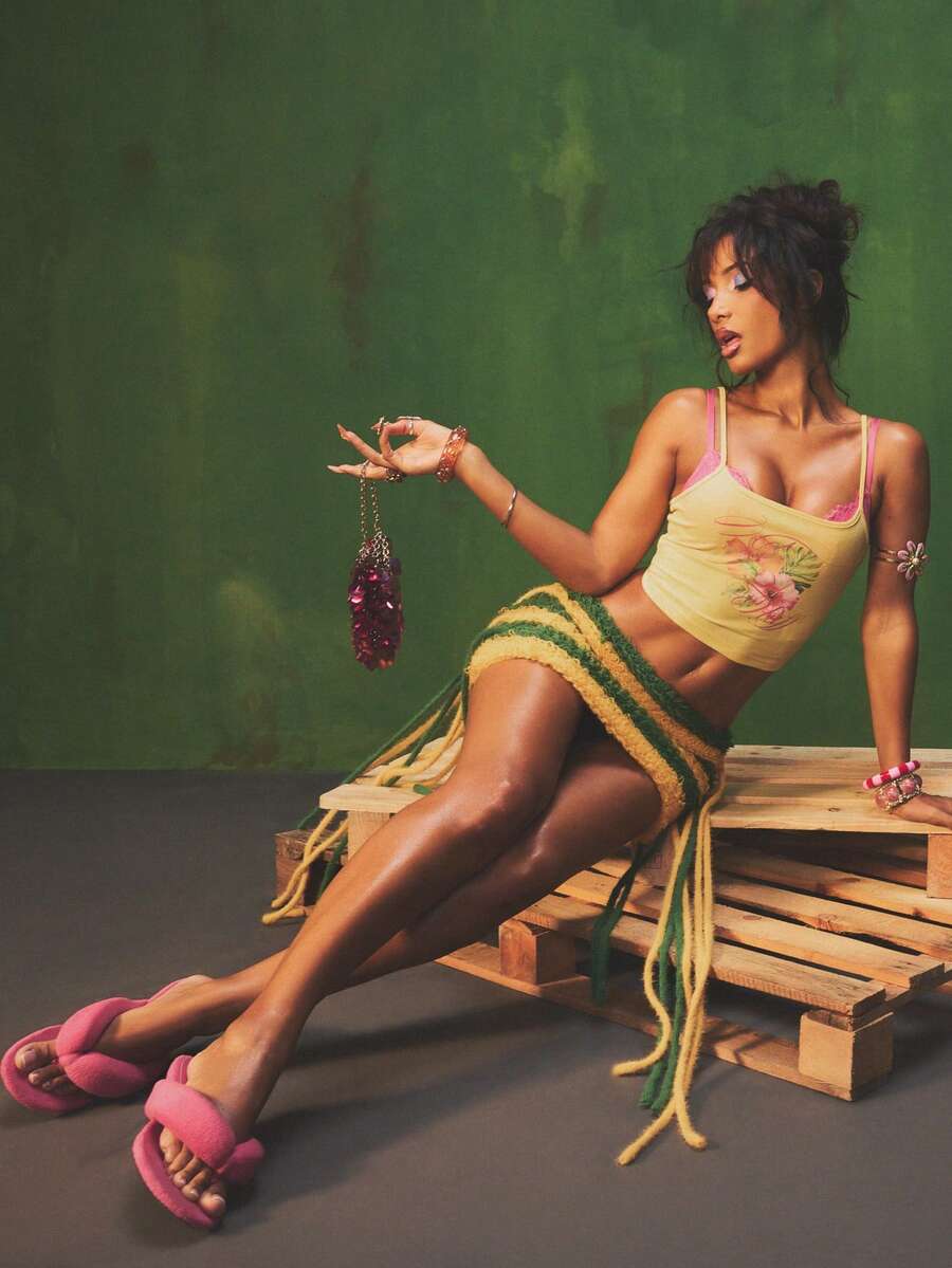 SUMWON WOMEN Striped Crochet Tassel Mini Skirt With Fringe Details Asymmetric Hem Festival Beach Summer Party Vacation Boho Chic Style - Multicolor - View 1