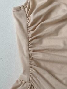 SHEIN Tall 女士休闲褶皱宽松直筒连体裤，春夏款 - 杏色 - 查看 6