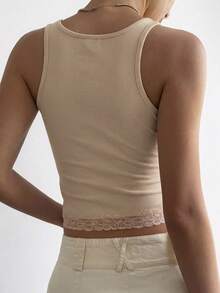 DAZY Áo hai dây dáng ôm màu mơ, kiểu dáng thường ngày, phối ren, thích hợp cho nữ, phù hợp cho mùa xuân, hè, đám cưới, tiệc tùng, ngày Valentine. - Màu be - Xem 3