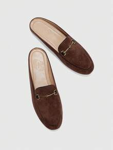 CUCCOO BIZCHIC Women Shoes Dark Brown Suede Metal Decorative Round Toe Flat Bottom Daily Versatile Commuter Closed Toe - Coffee Brown - View 2