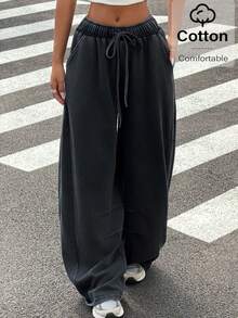 Muchica Cotton Washed Distressed Balloon  Wide Leg Pants With Elastic Waistband,Summer/Spring Outfits For Women,Going Out - Black - View 1