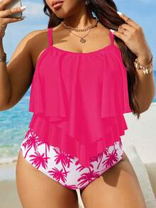 Swim Lushoire Women's Summer Beach Ruffled Sexy Camisole Tankini Swimsuit Set - Pink - View 4