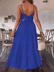 SHEIN Clasi Plus Size Women Summer Solid Color Multi-Layer Ruffled Hem Long Cami Dress Maxi Women Outfit - Royal Blue - View 2