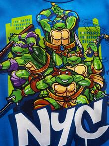 TEENAGE MUTANT NINJA TURTLES | SHEIN Ensemble pyjama avec Top à col rond à manches courtes et short imprimé de dessins animés pour jeune garçon - Bleu azur - Voir 4
