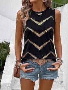 Selamara Camiseta de tirantes casual y versátil con cuello redondo y estampado de rayas onduladas degradadas, nueva llegada de primavera/verano, talla grande vendido - Multicolor - Ver 5