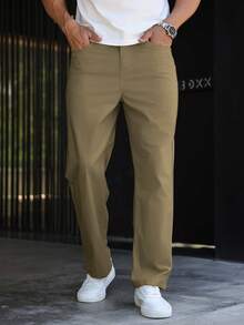 Manfinity Homme Men's Casual Versatile Solid Color Pants - Camel - View 5