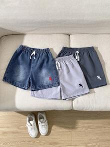 SHEIN Streecool Kids 男童三件套，买一送二：牛仔短裤+休闲梭织短裤，刺绣点缀，适合日常、上学、户外活动、春夏穿着。 - 彩色 - 查看 6