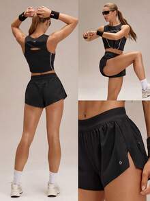 GLOWMODE 2.5'' VitalSwift High Energy Lightweight Quick-Dry Breathable Odor Control Side-Split Hem Low Waist Adjustable Waist Shorts Running Jogging Training Tennis Workout Gym Wear - Black - View 10