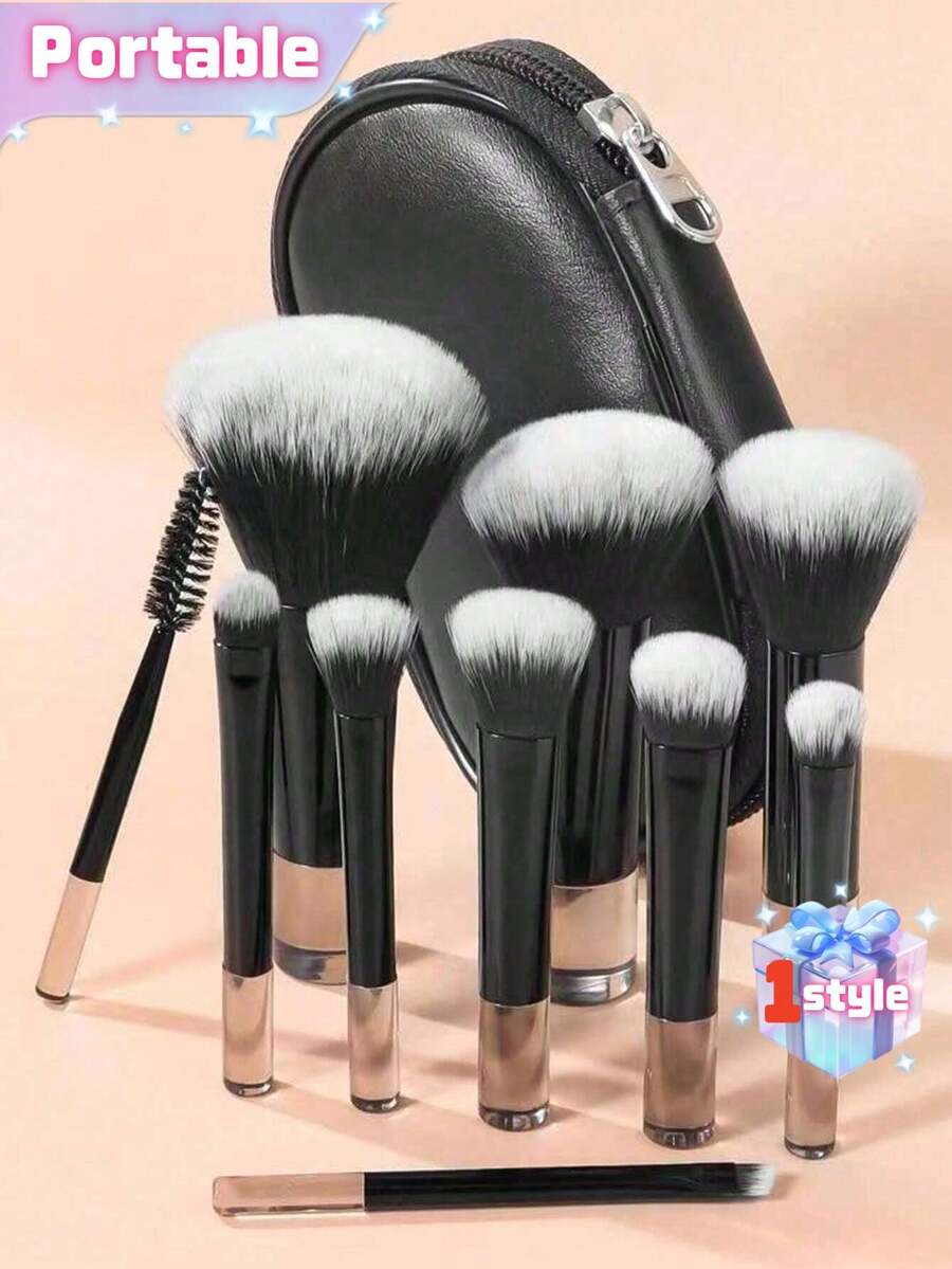 10支装便携旅行眼影刷套装，黑色，化妆刷套装，化妆刷套装，化妆刷套装，全套化妆刷，化妆刷套装，全套化妆套装，化妆刷套装，化妆刷套装，化妆刷套装，化妆礼盒，套装，赠品，专业化妆刷，全套化妆刷 - 黑色 - 查看 1