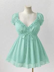 Elegant Blouse With Lace Trim In A Solid Color, Perfect For Summer - White - View 3