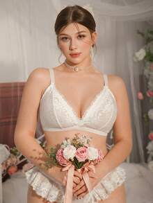 DelicateAllure Áo ngực không gọng ren hoa dành cho bà bầu Plus - trắng - Xem 4