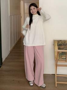Dazy Plus Quần jeans ống rộng thêu hình trái tim, dáng rộng, thoải mái, size lớn dành cho nữ, phù hợp với mọi mùa - Hồng - Xem 7