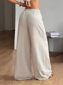 Coolane 卡其色梭织女式抽绳腰阔腿宽松裤 - 卡其色 - 查看 3
