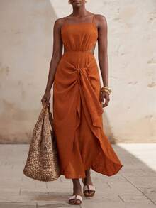 Zivah Bộ sưu tập Xuân/Hè 2026 mới về, thích hợp cho các dịp lễ hội âm nhạc, Lễ Phục Sinh, Ngày Thánh Patrick, Ngày Valentine, Hẹn hò, Phong cách miền Tây, Phong cách du mục, Tiệc sinh nhật, Lễ tốt nghiệp, Đại học, Sinh viên, Thường ngày, Đa năng, Giải trí, Du lịch tàu biển, Bãi biển, Tắm nắng, Phong cách thịnh hành, Thời trang đường phố, Khách dự đám cưới, Phong cách Boho, Đi làm, Ăn sáng muộn, Sân bay, Tiệc tùng, Đi chơi ngày lễ, Trang phục công sở. Đầm linen hai dây có thể điều chỉnh với thiết kế buộc dây màu nâu. - màu nâu - Xem 3